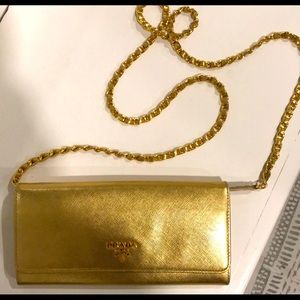Authentic Gold Prada Wallet on Chain Bag